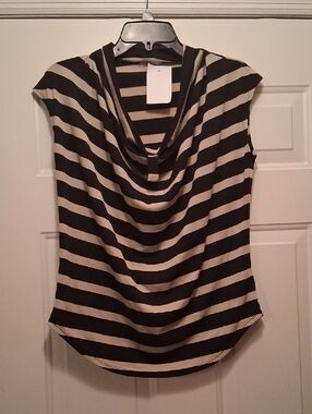 Cute Black And Cream Cielo Drape Neck Sleeveless Top